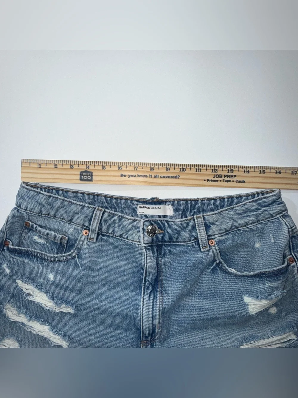 Garage Denim Festival Distressed Cutoff Jean Shorts Size 13/31 High Rise Raw Hem